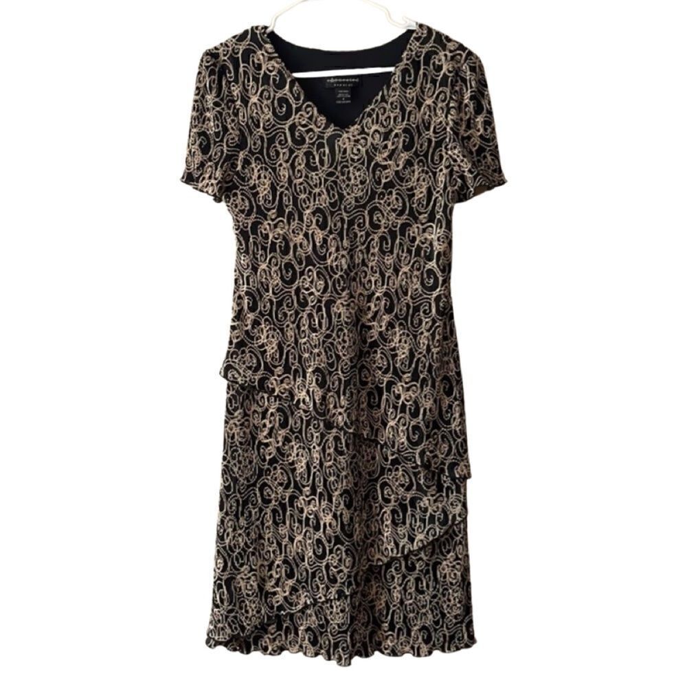 Connected Apparel Black & Gold Bodre Sheath Dress- Size 8